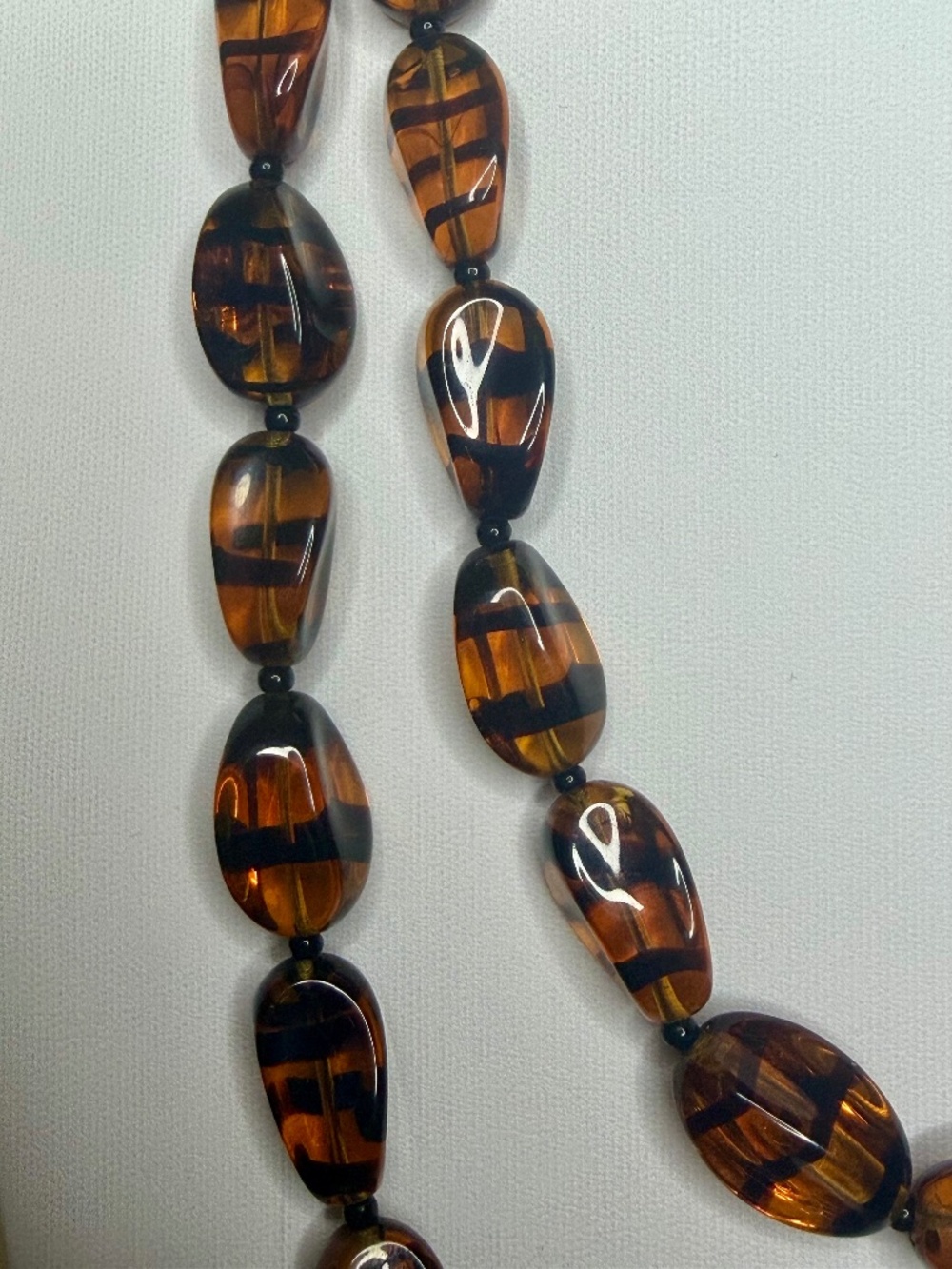 Vintage Amber Black Root Beer Glass Necklace 30" Drop VERY LONG - Picture 12 of 16
